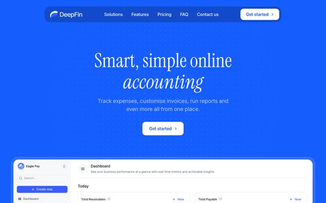 Scrolling preview of the Deep Finance homepage