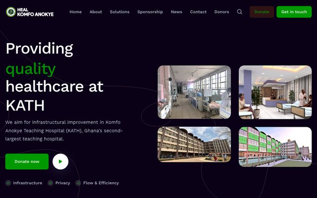 Scrolling preview of the Heal Komfo Anokye homepage