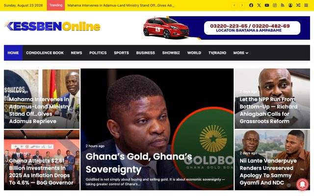 Scrolling preview of the Kessben Online homepage