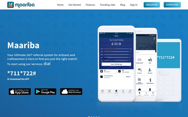 Scrolling preview of the Maariba homepage